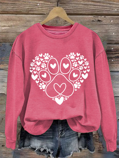 Women's Paw Heart Print Dog Lovers Valentine's Day Casual Sweatshirt