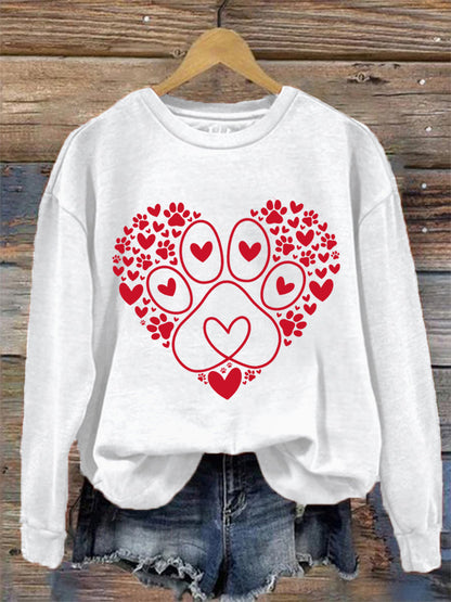 Women's Paw Heart Print Dog Lovers Valentine's Day Casual Sweatshirt