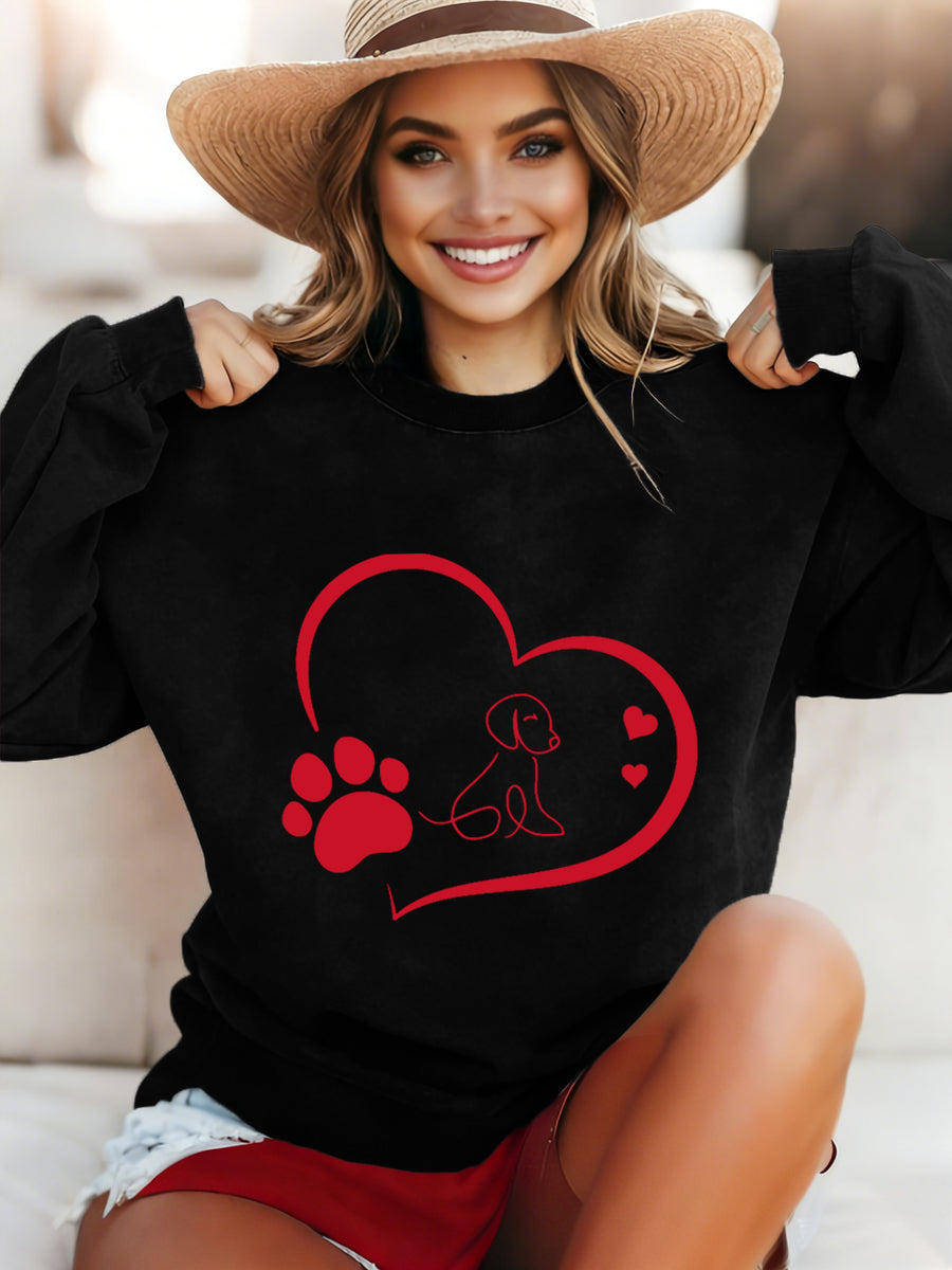 Women's Paw Heart Print Dog Lovers Valentine's Day Casual Sweatshirt
