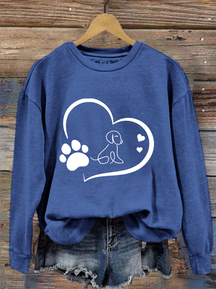 Women's Paw Heart Print Dog Lovers Valentine's Day Casual Sweatshirt