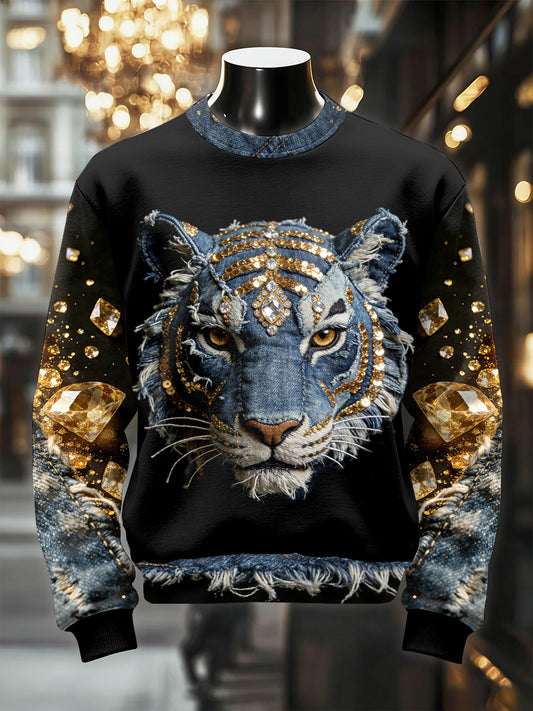 Men's Retro Luxurious Tiger Print Casual Sweatshirt