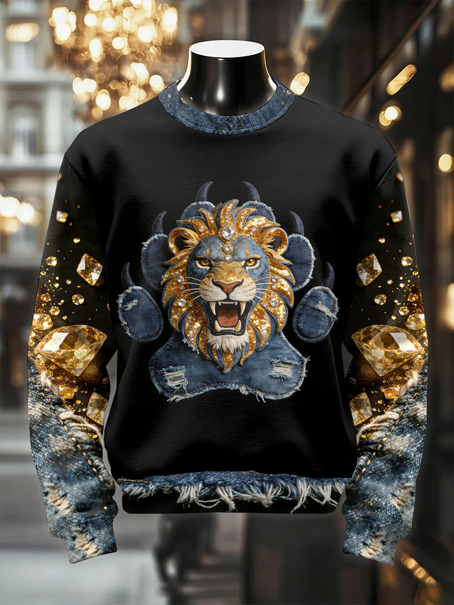 Men's Retro Luxurious Lion Print Casual Sweatshirt