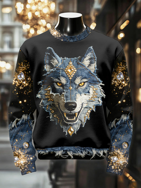 Men's Retro Luxurious Wolf Print Casual Sweatshirt