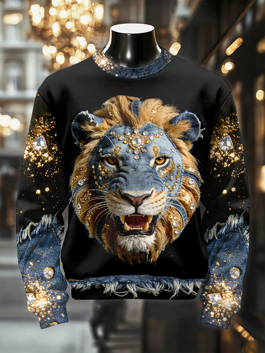 Men's Retro Luxurious Lion Print Casual Sweatshirt