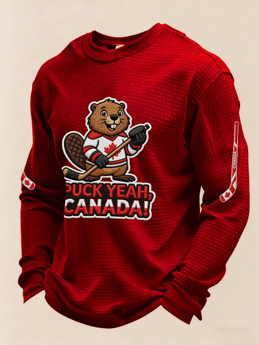 Men's Autumn Winter Canadian Ice Hockey Print Sporty Casual Top