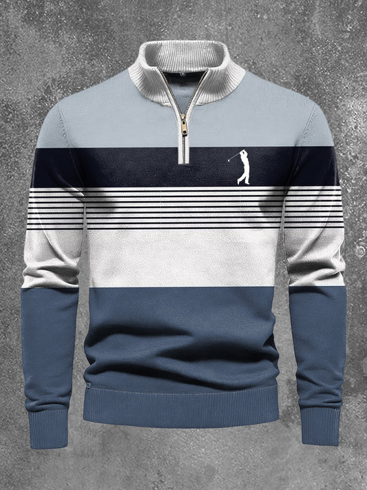 Men's Business Style Half Zipper Long Sleeve Knitted Top