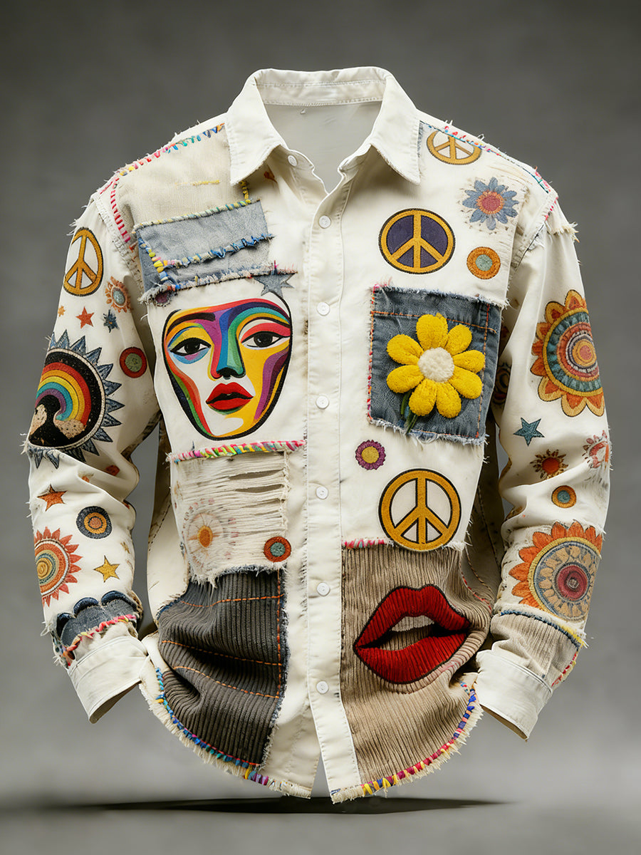 Retro Hippie-Style Printed Art Shirt