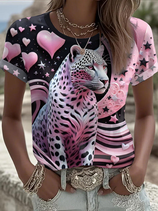 Women's Pink Leopard Print T-Shirts