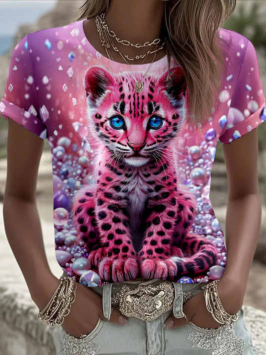 Women's Pink Leopard Print T-Shirts