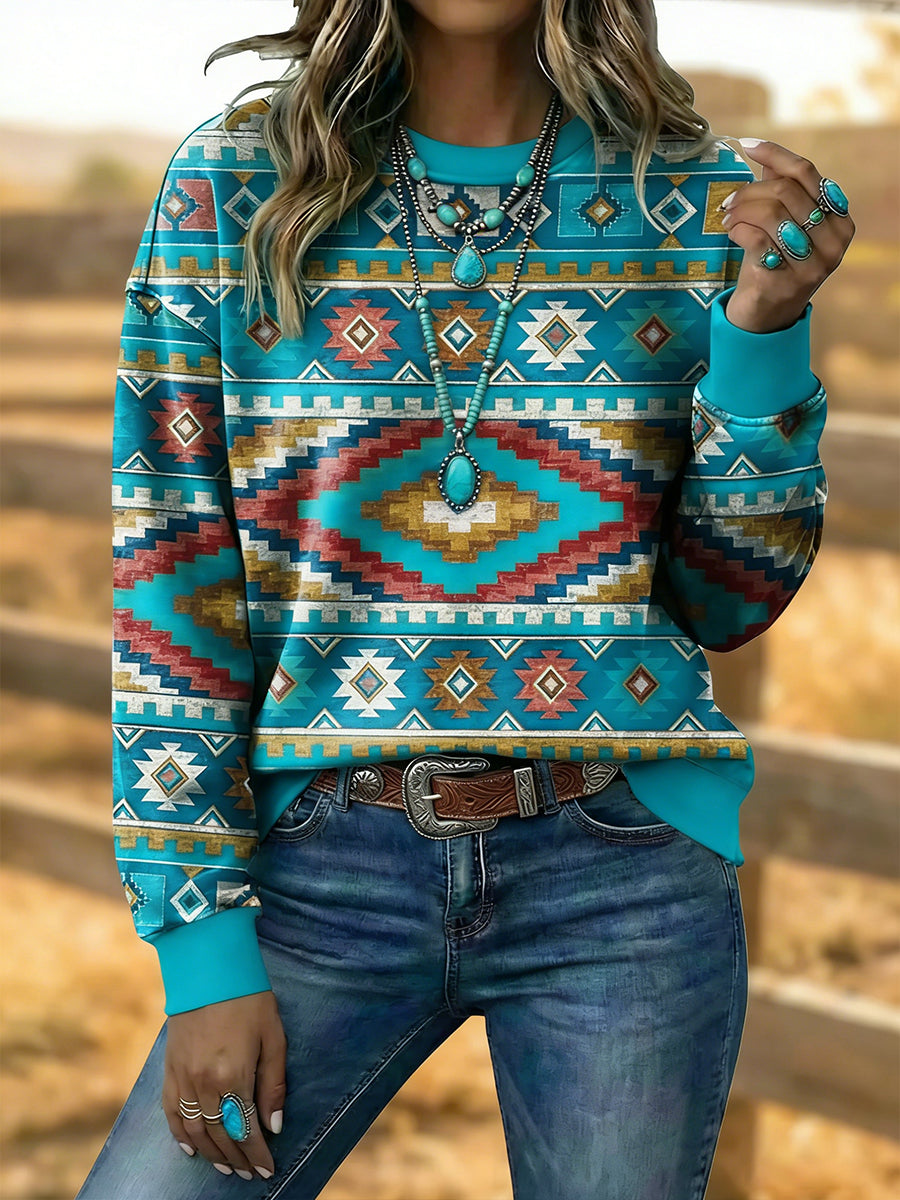Women's Vintage Western Aztec Art  Sweatshirt