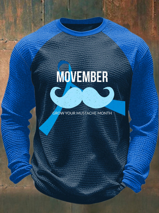 Men's Prostate Cancer Printed Waffle Long Sleeved Round Neck Sweatshirt