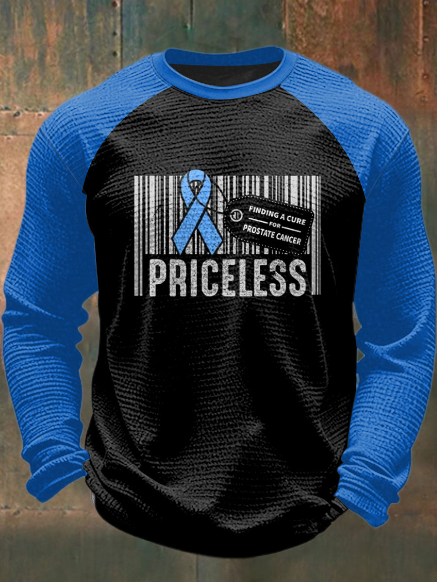 Men's Prostate Cancer Printed Waffle Long Sleeved Round Neck Sweatshirt