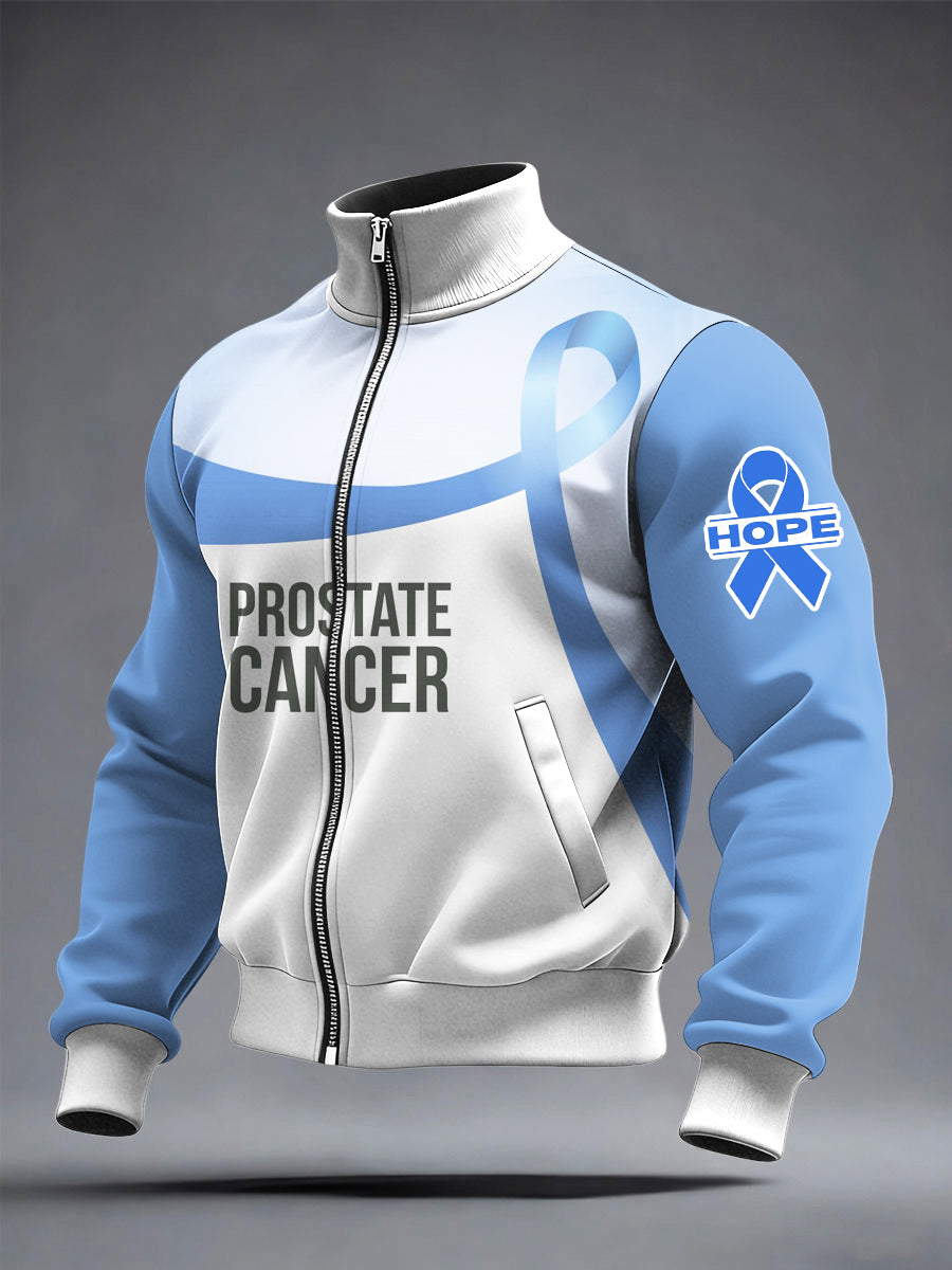 Men's Prostate Cancer Printed long Sleeved Zipper Stand Up Collar Jacket