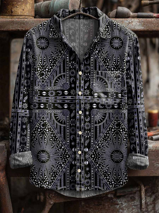 Men's Vintage Art Print Long Sleeve Shirt