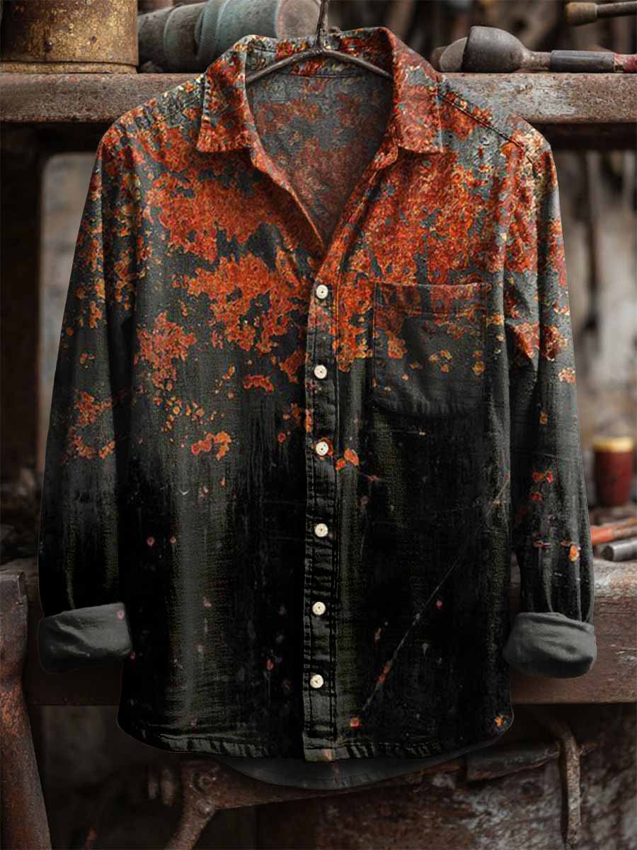 Distressed Rust Print Long Sleeve Shirt