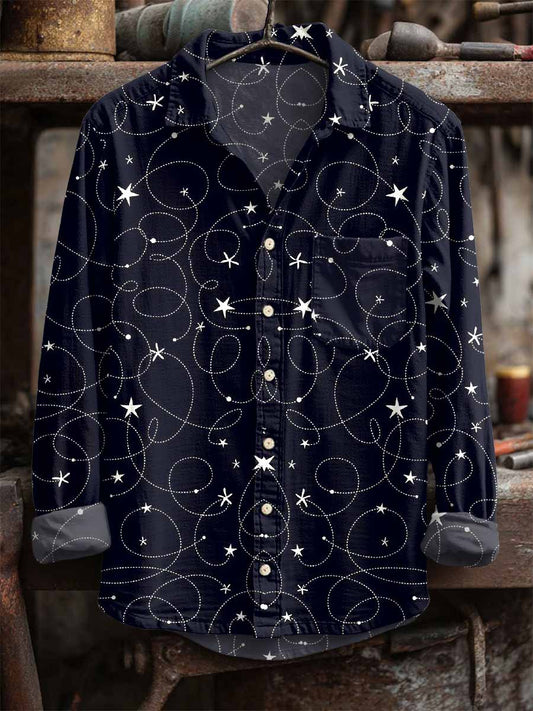 Men's Retro Line Star Print Long Sleeve Shirt