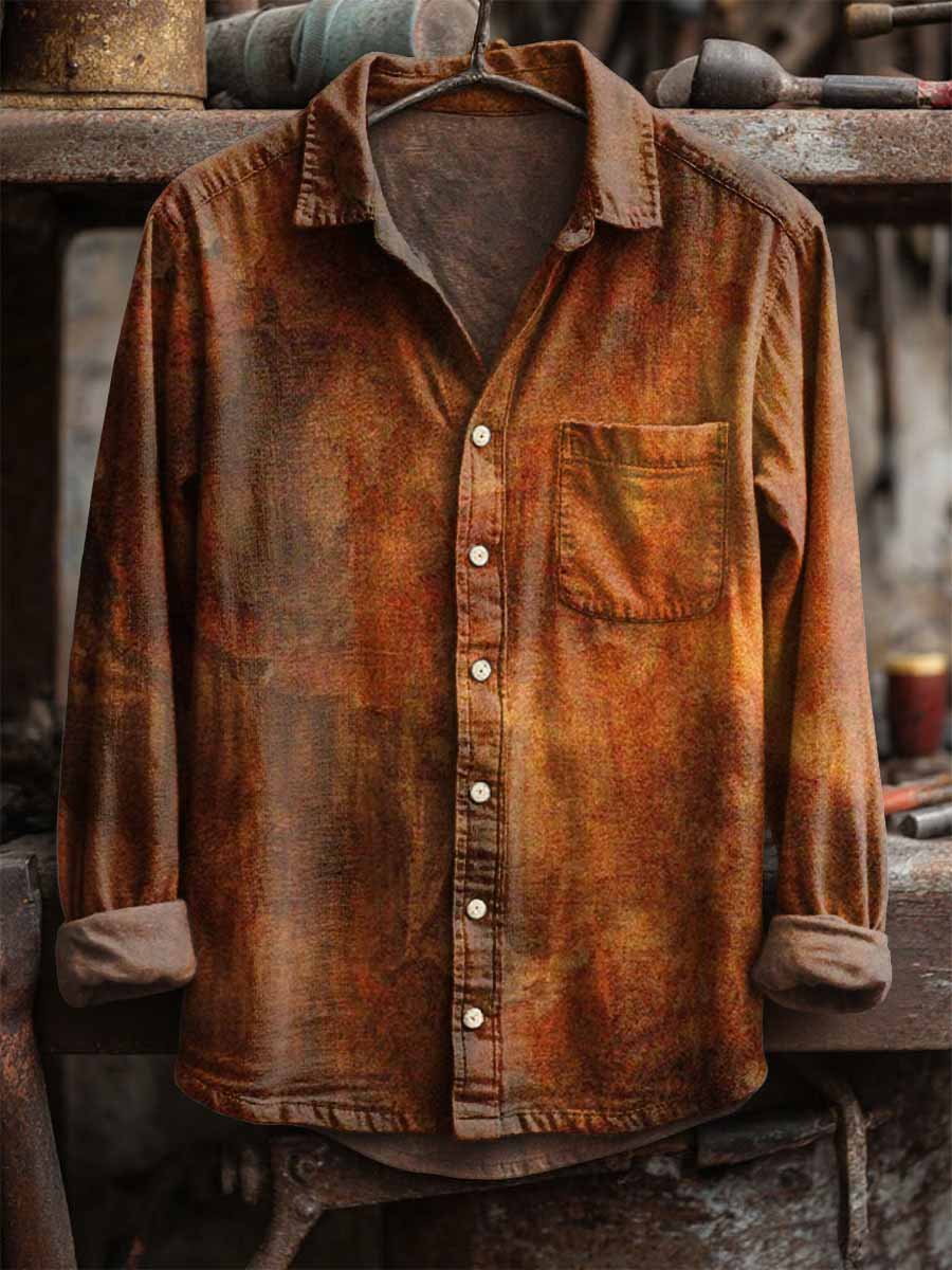 Distressed Rust Print Long Sleeve Shirt