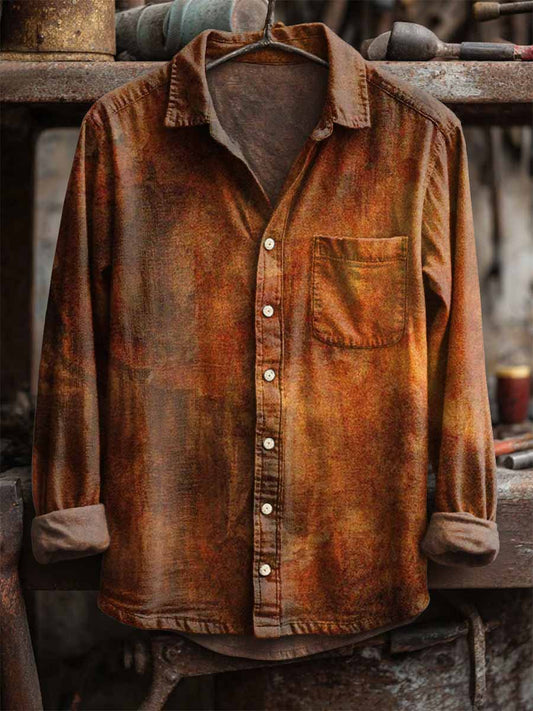 Distressed Rust Print Long Sleeve Shirt