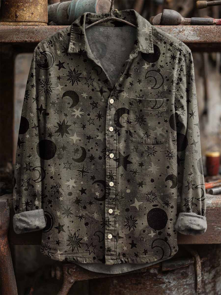 Men's Retro Moon and Sun Print Shirt