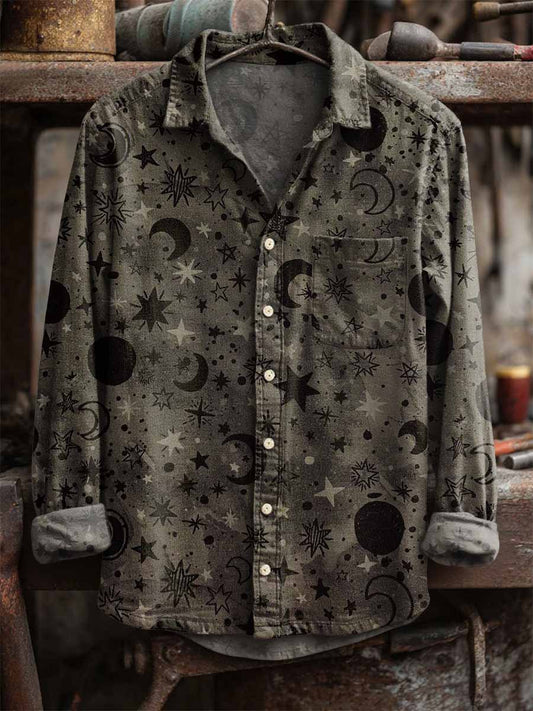 Men's Retro Moon and Sun Print Shirt