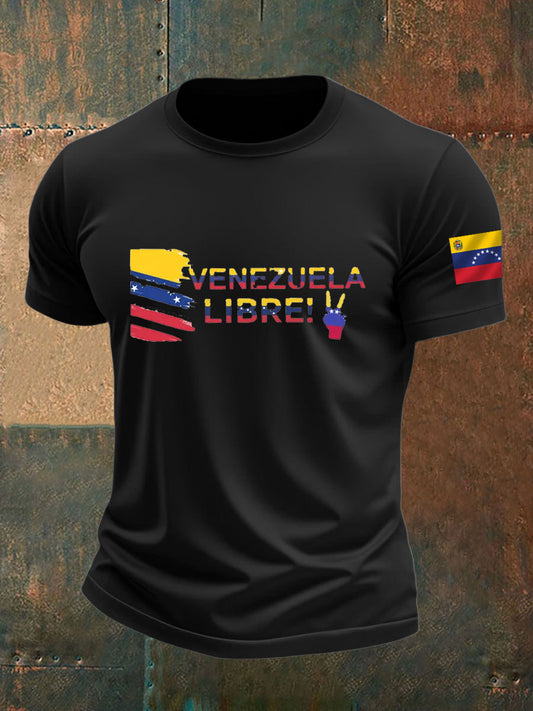 Men's Venezuela Libre Print imitation cotton short-sleeved T-shirt