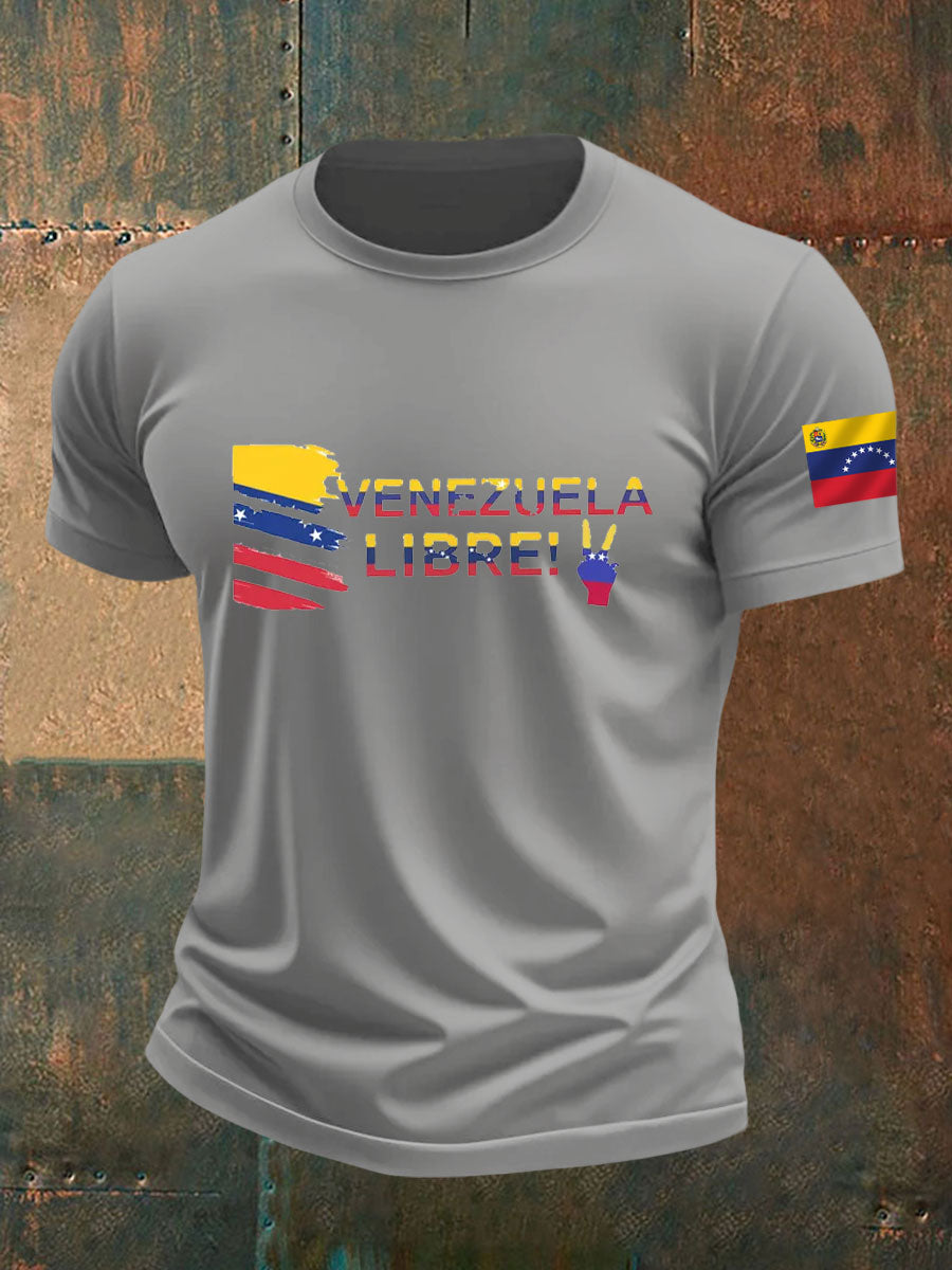Men's Venezuela Libre Print imitation cotton short-sleeved T-shirt