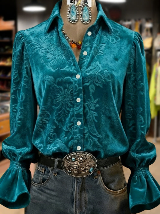 Women's Retro Plants Flowers Art Print Long Sleeve Top