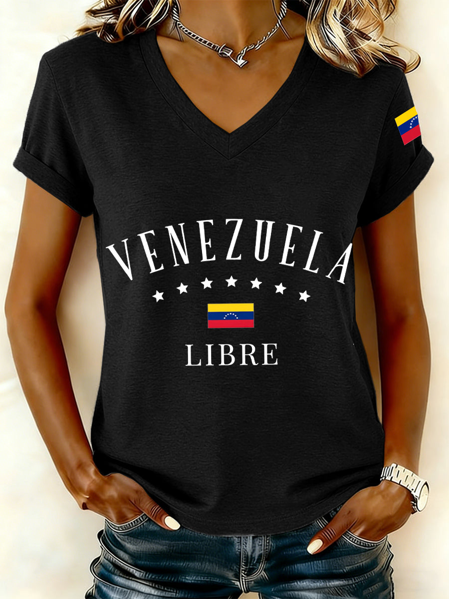 Women's Venezuela Libre Print V-Neck T-Shirt