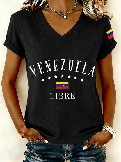 Women's Venezuela Libre Print V-Neck T-Shirt