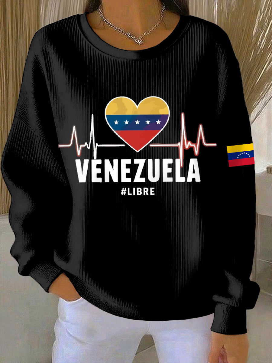 Women's Venezuela Libre Print Ribbed Round-Neck Sweatshirt