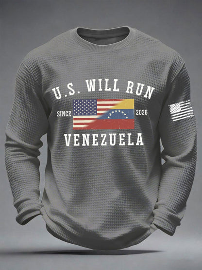 Men's U.S. Will Run Venezuela Since 2026 Freedom Venezuela Printed Waffle Long Sleeve T-Shirt