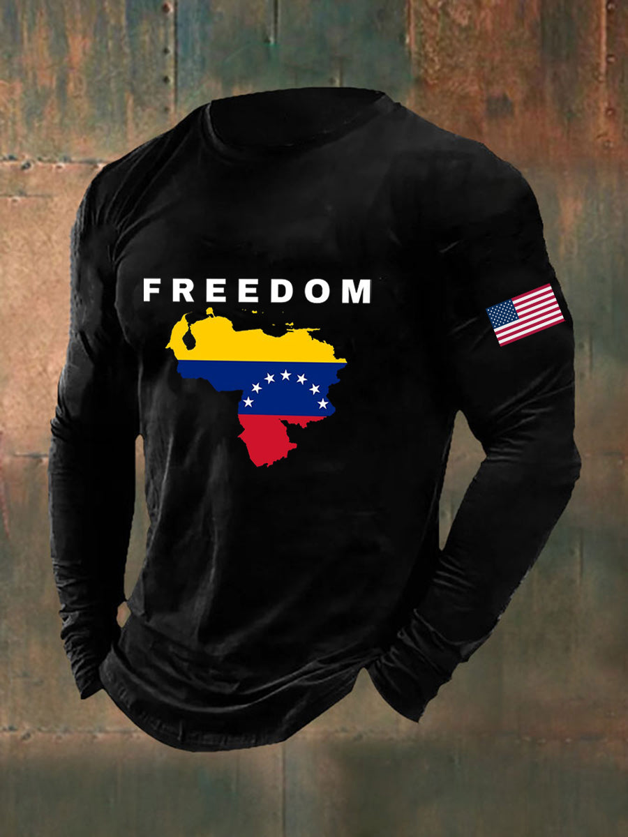 Men's Freedom Venezuela Printed Long Sleeve T-shirt