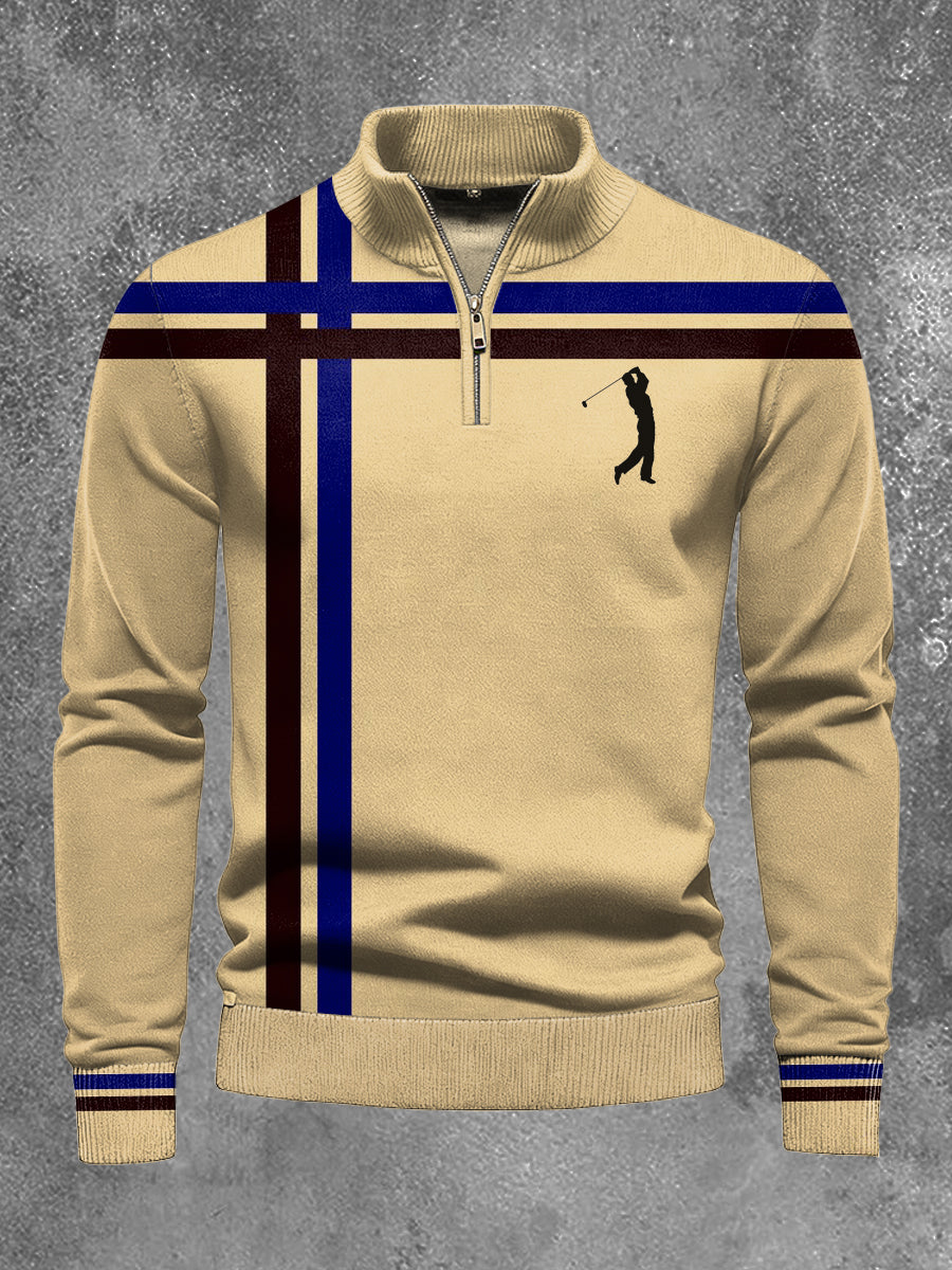 Men's Business Style Half Zipper Long Sleeve Knitted Top