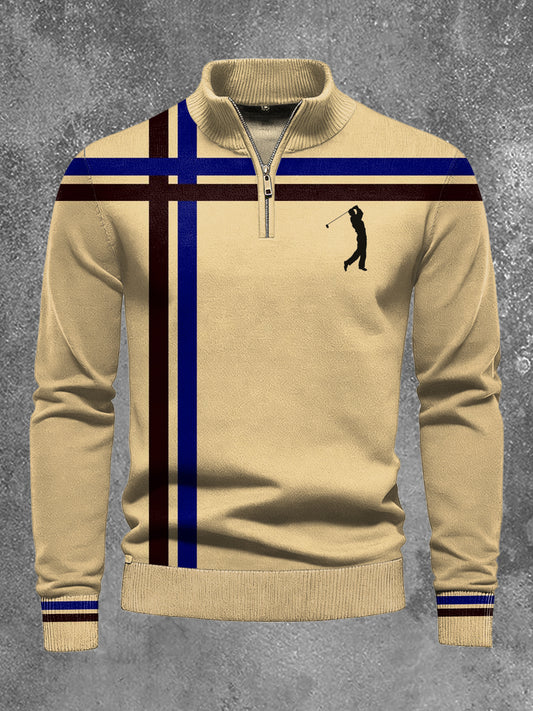 Men's Business Style Half Zipper Long Sleeve Knitted Top