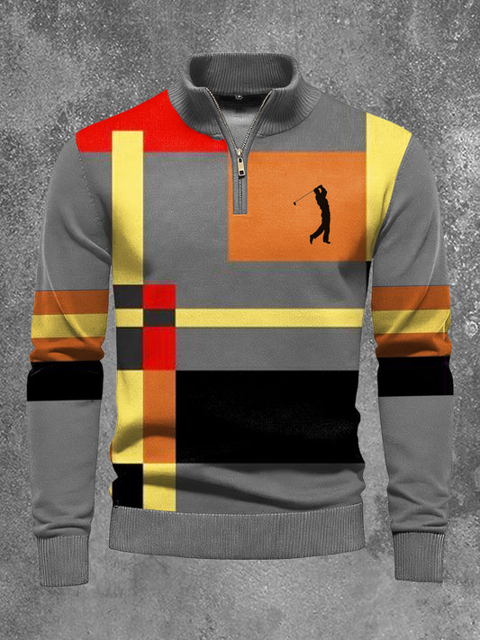 Men's Business Style Half Zipper Long Sleeve Knitted Top