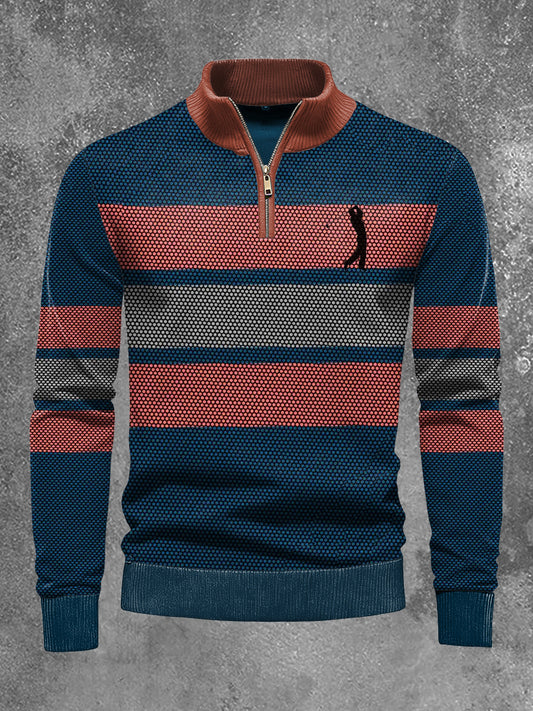 Men's Business Style Half Zipper Long Sleeve Knitted Top