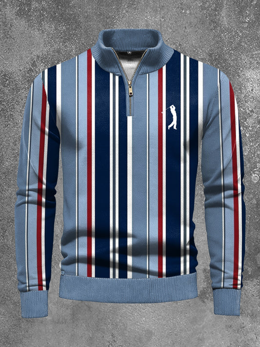 Men's Business Style Half Zipper Long Sleeve Knitted Top