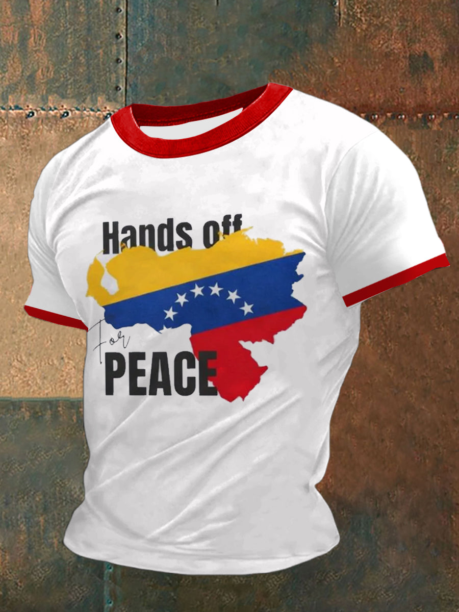Men's Peace Venezuela Printed Vintage Fashion Loose Short Sleeve T-Shirt