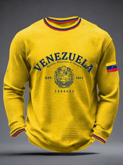 Men's Venezuelan Waffle Print Casual T-Shirt