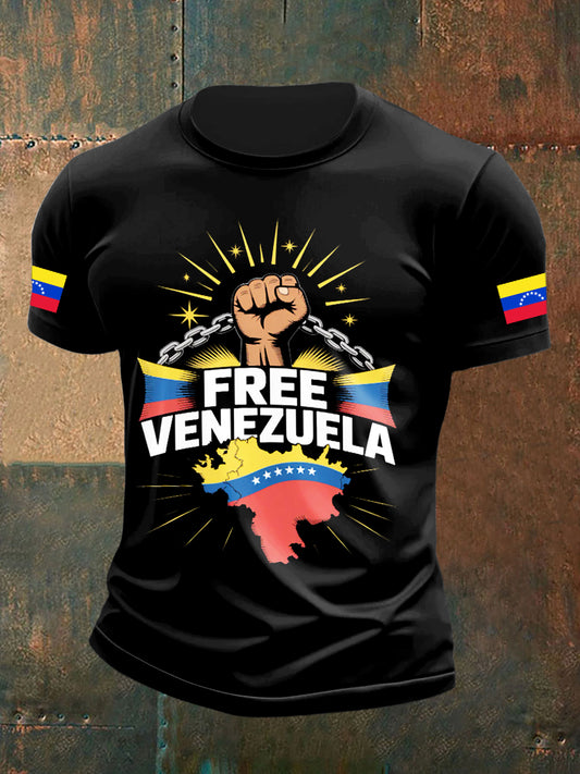 Men's Peace Venezuela Printed Vintage Fashion Loose Short Sleeve T-Shirt