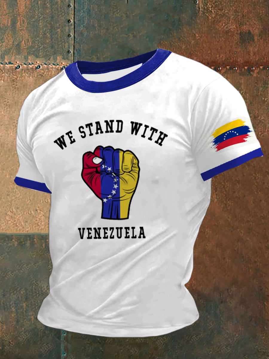 Men's Peace Venezuela Printed Vintage Fashion Loose Short Sleeve T-Shirt