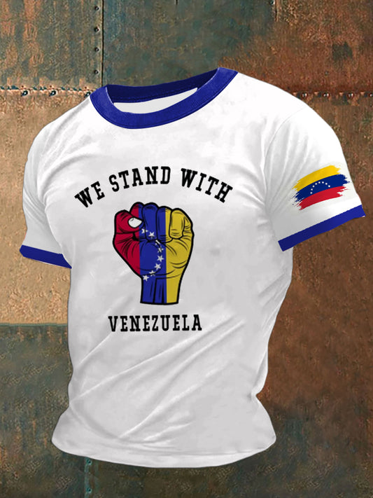 Men's Peace Venezuela Printed Vintage Fashion Loose Short Sleeve T-Shirt