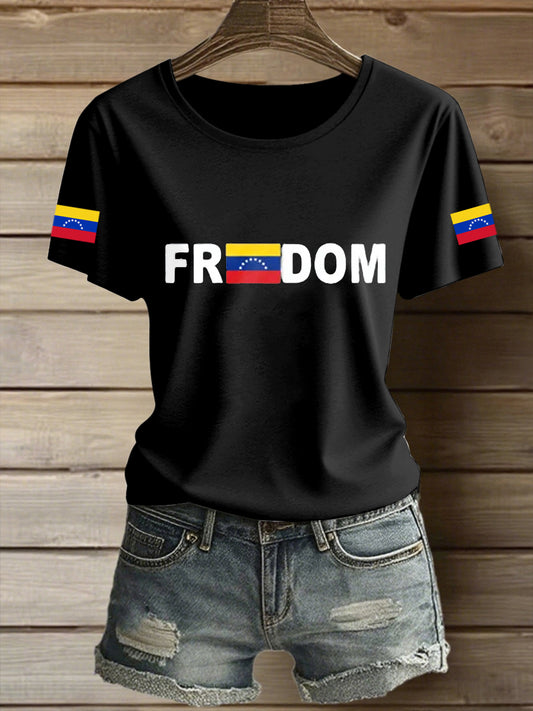 Women's Peace Venezuela Printed Vintage Fashion Loose Short Sleeve T-Shirt