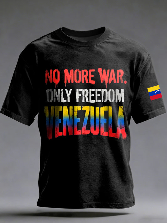 Men's Peace Venezuela Printed Vintage Fashion Loose Short Sleeve T-Shirt