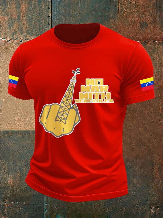 Men's Peace Venezuela Printed Vintage Fashion Loose Short Sleeve T-Shirt