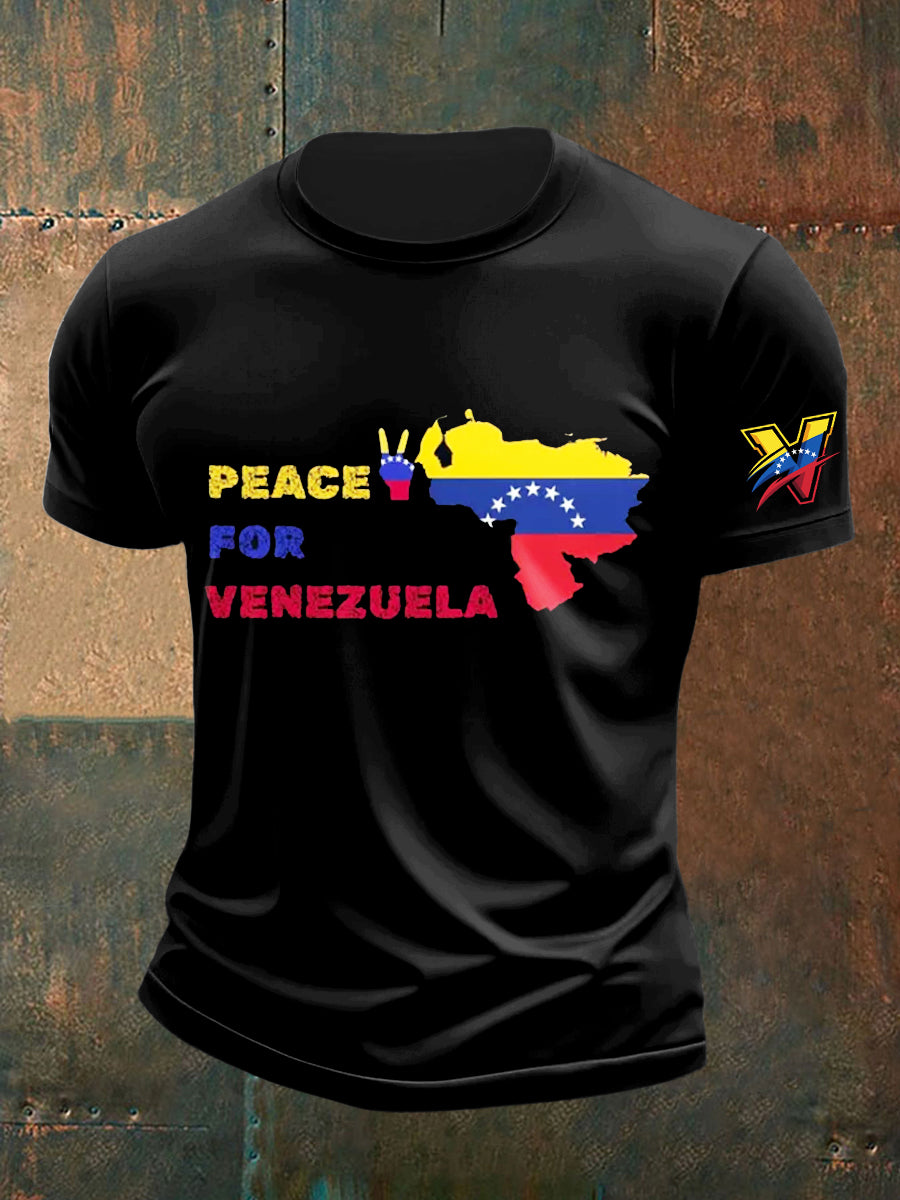 Men's Peace Venezuela Printed Vintage Fashion Loose Short Sleeve T-Shirt