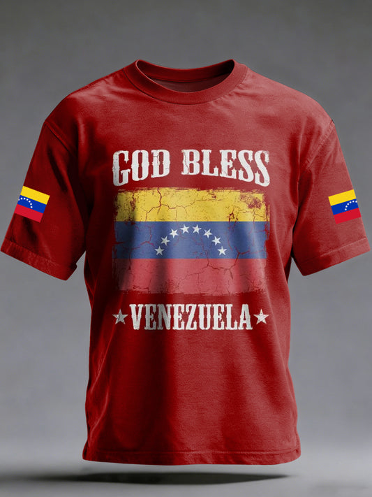 Men's Peace Venezuela Printed Vintage Fashion Loose Short Sleeve T-Shirt
