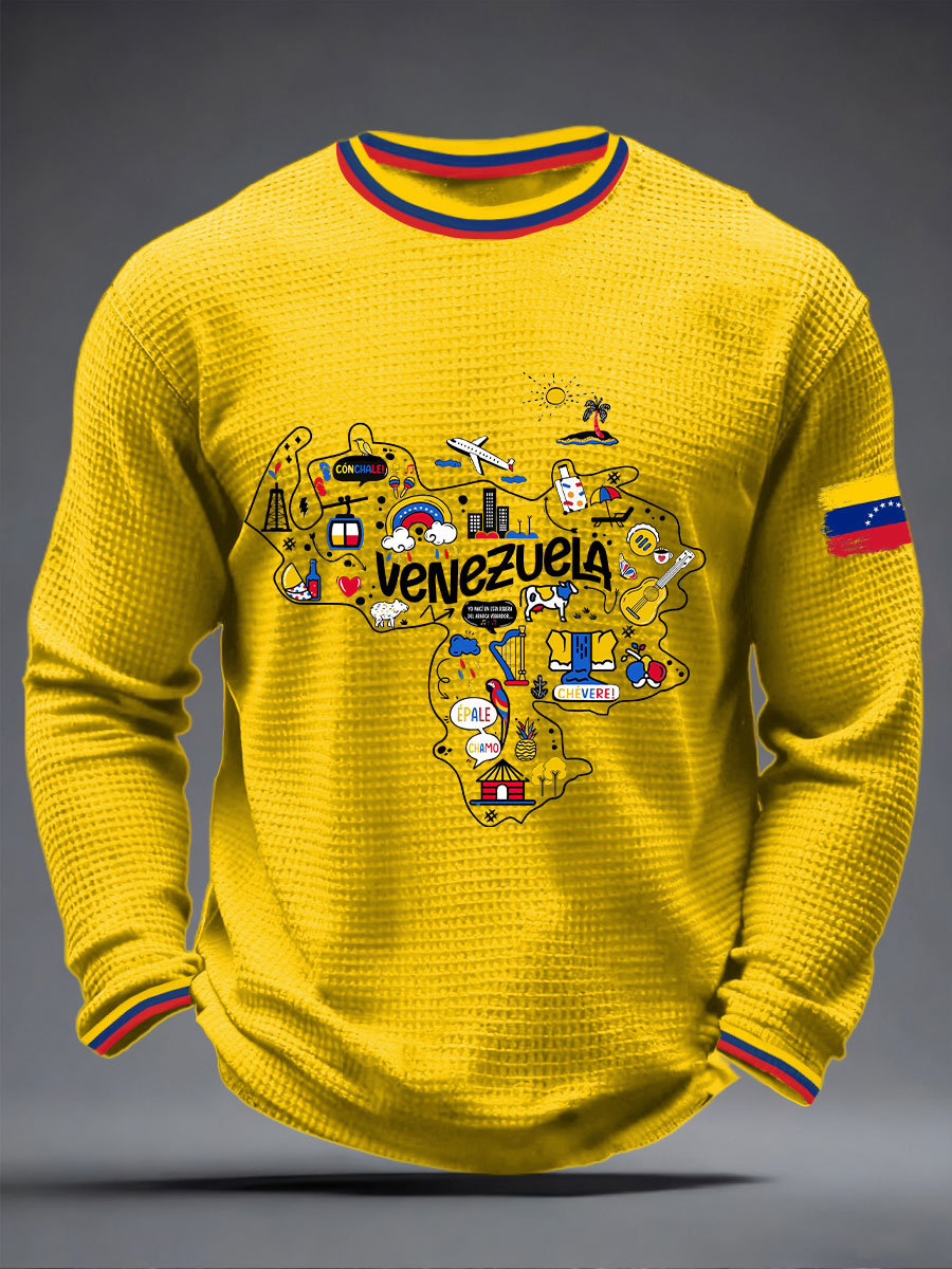 Men's Venezuelan Waffle Print Casual T-Shirt