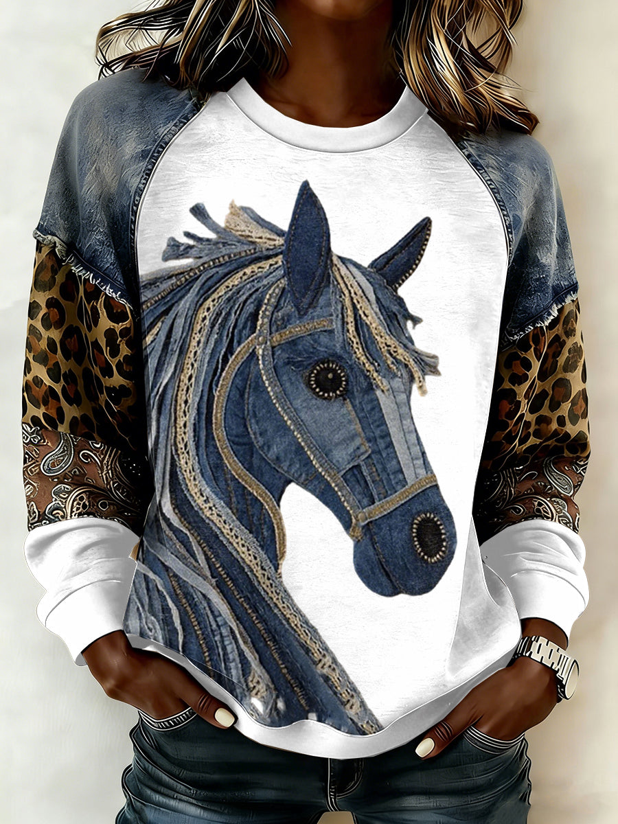 Women's Horse Art raglan sleeve sweatshirt