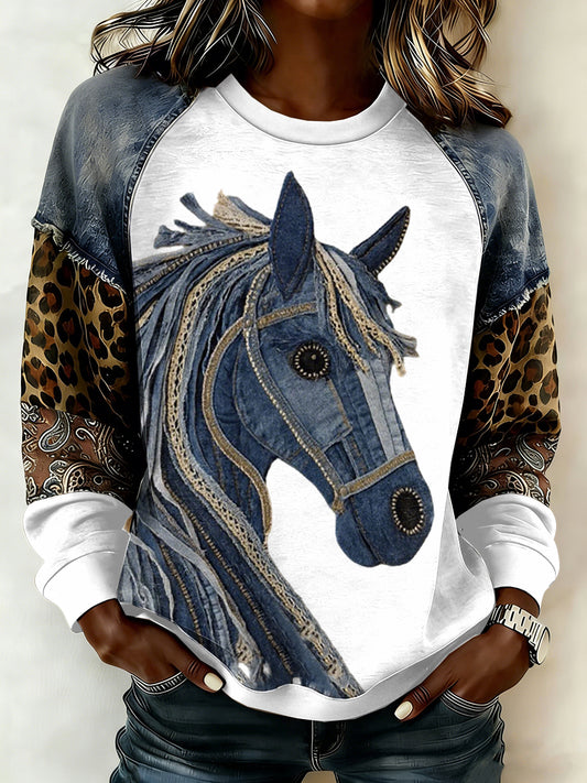 Women's Horse Art raglan sleeve sweatshirt